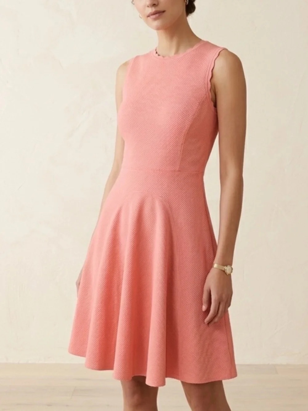 Rebecca Taylor Coral Scalloped Textured Fit-and-Flare Casual Dress Size 6